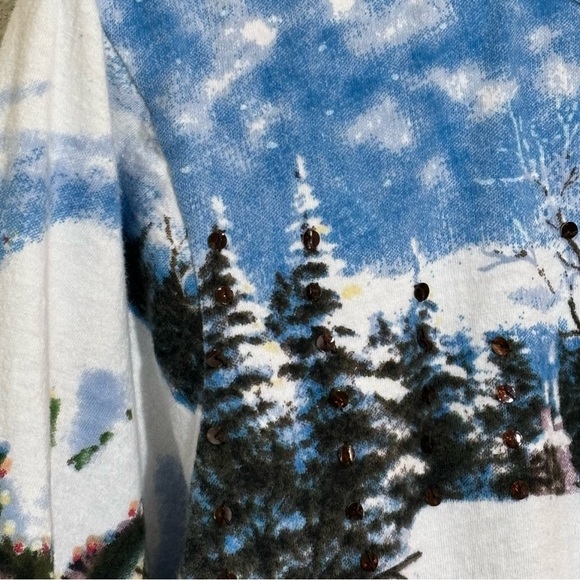 Vintage Collections ETC. Sequined Cabin Sleigh Snow Scene top. Women’s XL - Picture 5 of 9